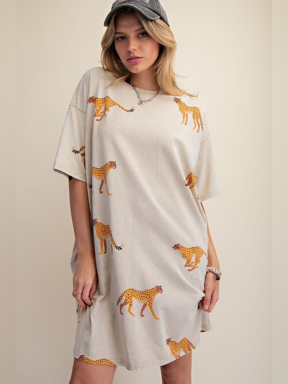 Easel MINERAL WASHED CHEETAH PRINT T-SHIRT DRESS